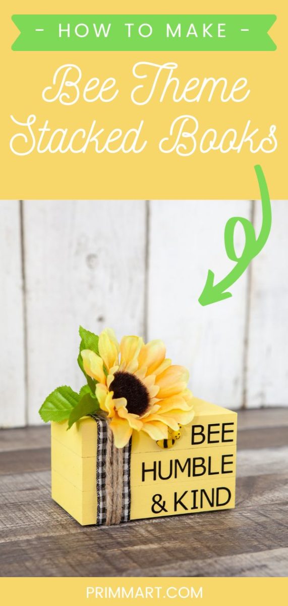 Decorate your home this summer with this bee themed DIY farmhouse stacked books home decor you can make yourself!