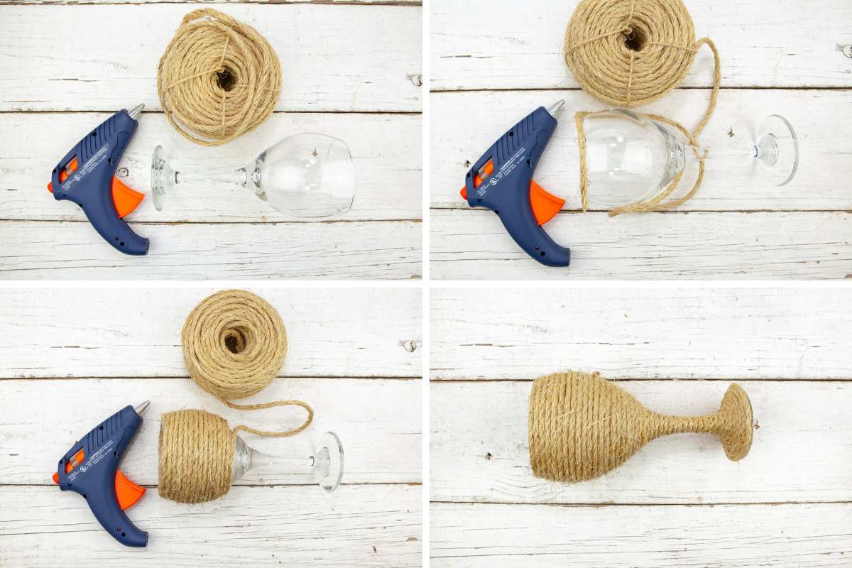 wrapping glass with twine for beehive