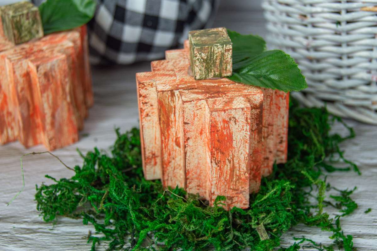 Dollar Tree Wood Pumpkins - Jenga Block Pumpkins Tutorial