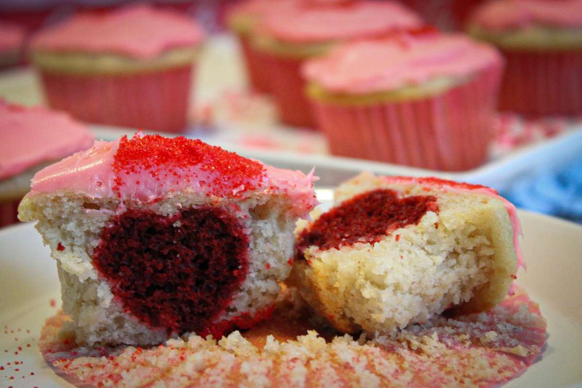 A peek inside the Easy Valentine's Day Surprise Cupcakes